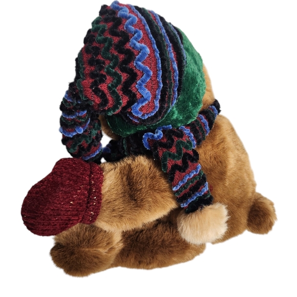 Vintage Winter Dan Dee Christmas Bear Stocking Hat Mittens and Scarf With Moose - Picture 4 of 10
